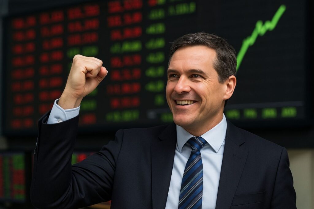 Primo piano di un trader che esulta