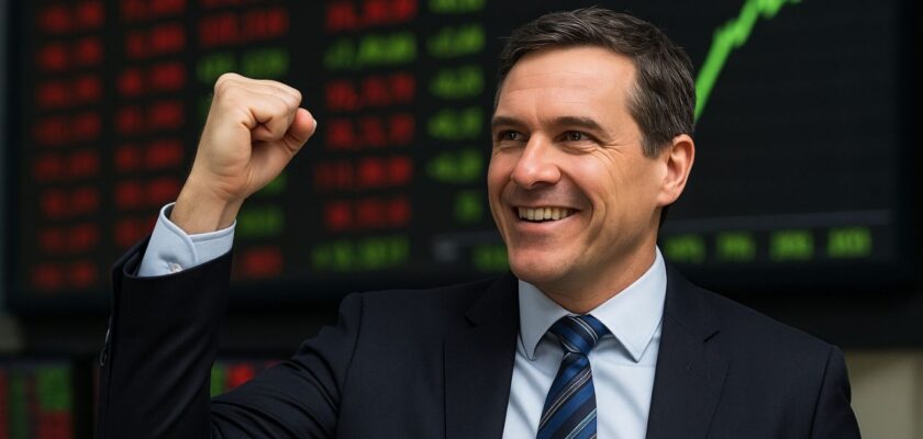 Primo piano di un trader che esulta