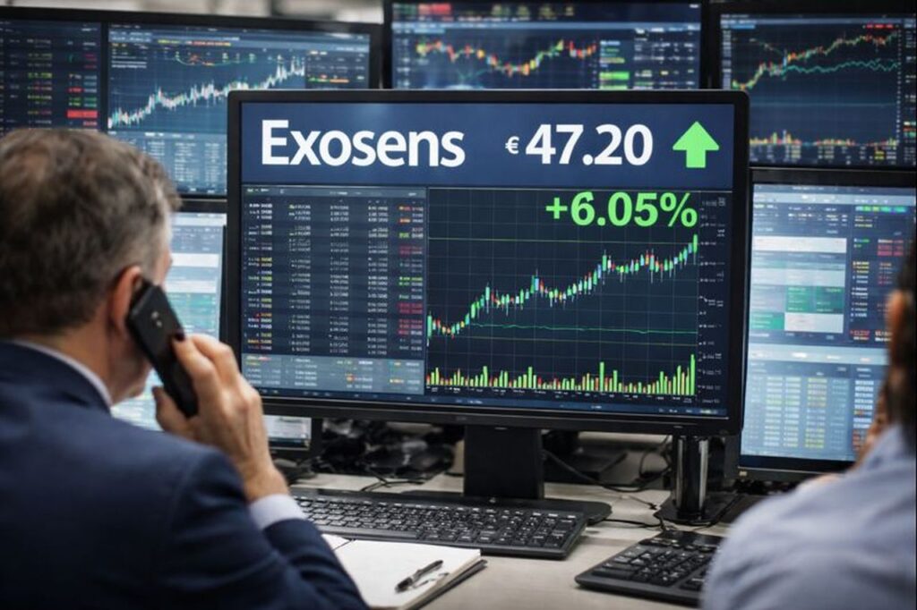 Uno schermo con l'andamento del titolo Exosens