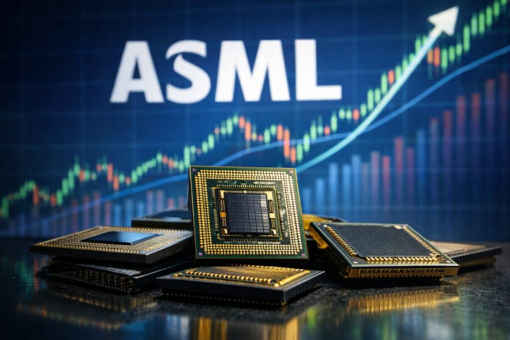 chip e grafico di borsa al rialzo