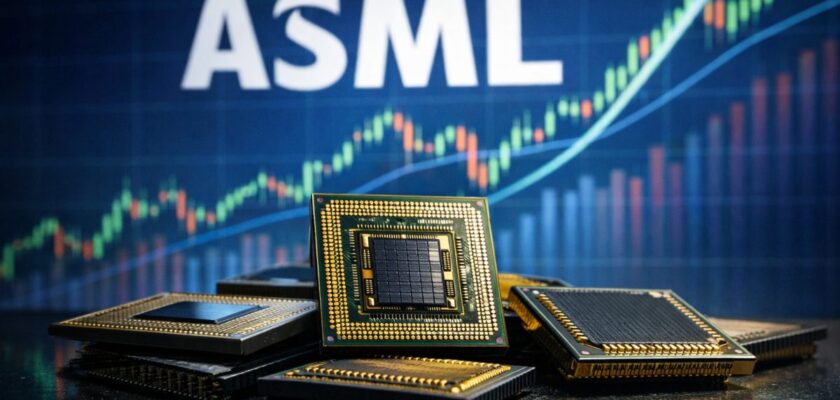 chip e grafico di borsa al rialzo