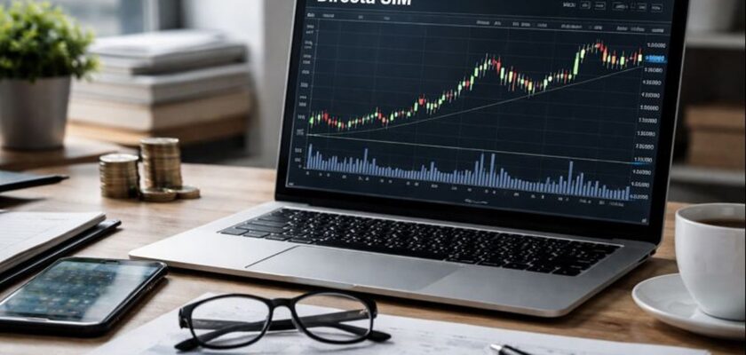 Grafici finanziari sullo schermo di un laptop