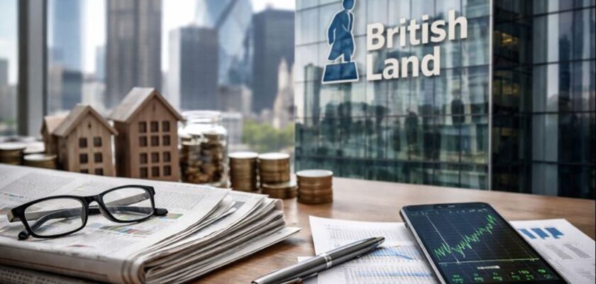 Una scrivania in primo piano e la vista sulla City of London sullo sfondo