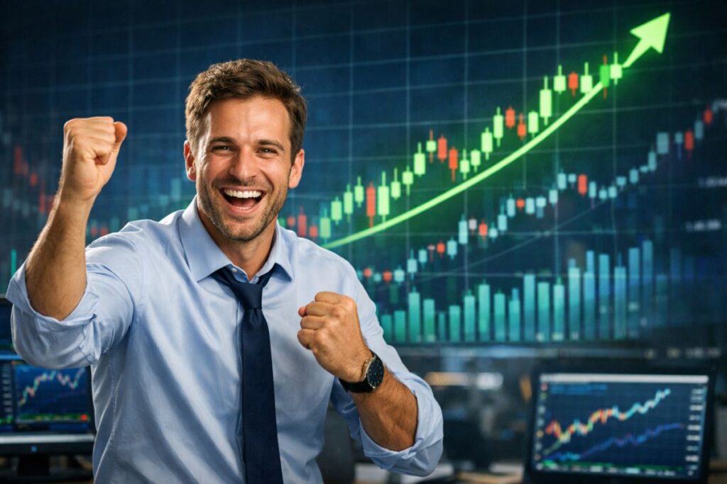 trader che esulta